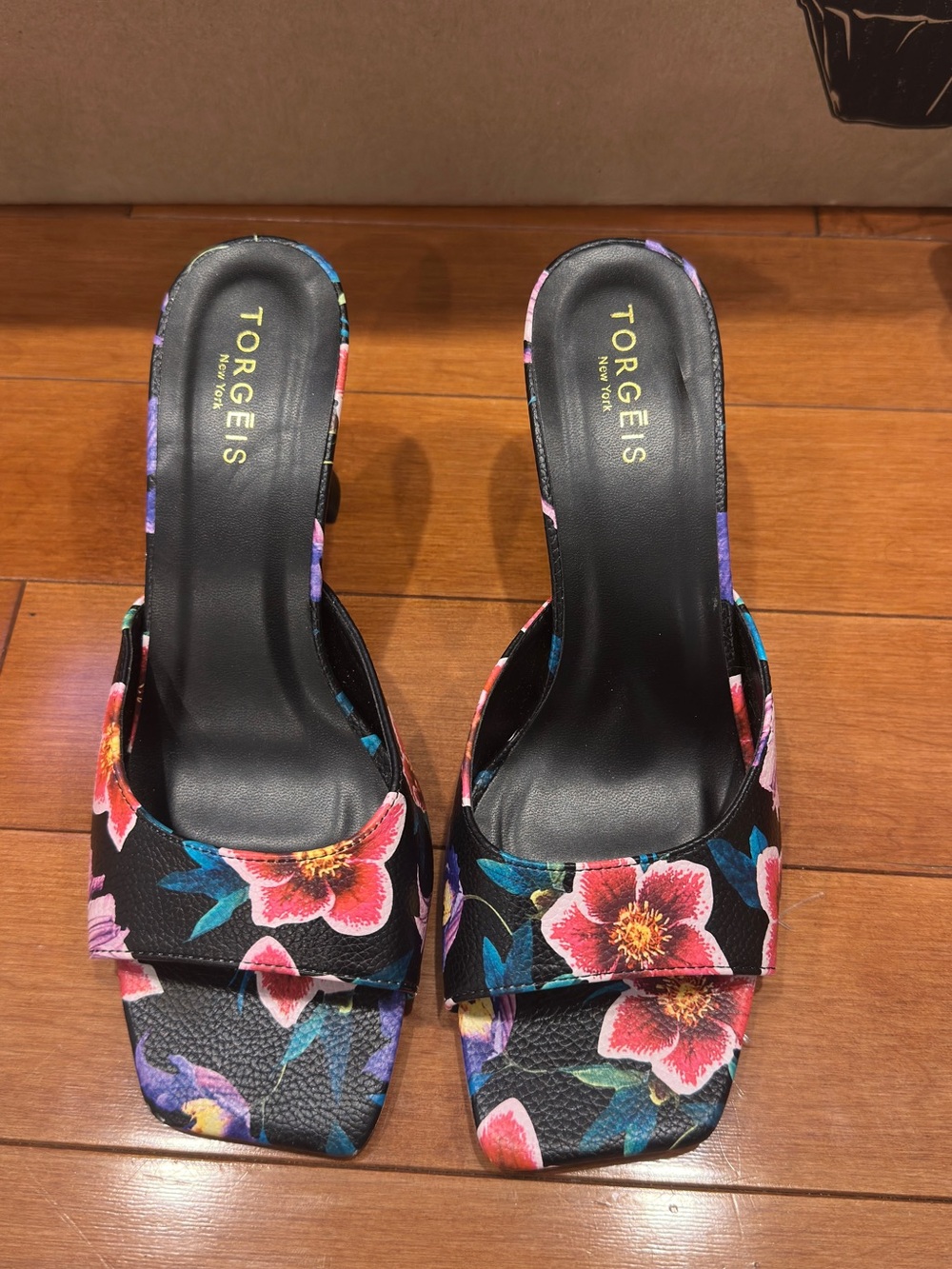 Torgeis Black Floral Slide Sandals — Pink & Blue Floral Print